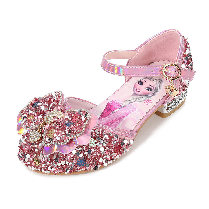 Girls Glittering Ballet Flats with Flower and Rhinestone Decoration Mune Fashion