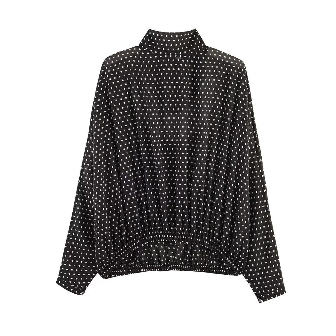 Ladies Flowing Midi Skirt in Vintage Polka Dot Design with Flared Plate Cut Mune Fashion