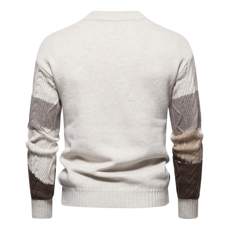 Men's Structured Colorblock Cable Knit Turtleneck Sweater in Cotton Blend Mune Fashion