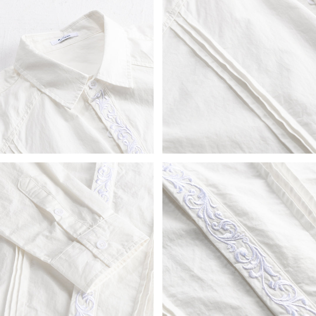 Women's cotton blouse with pleats, embroidery detail and relaxed-fit drape