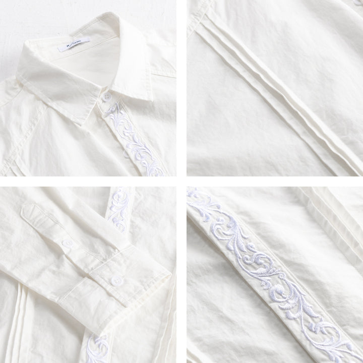 Women's cotton blouse with pleats, embroidery detail and relaxed-fit drape