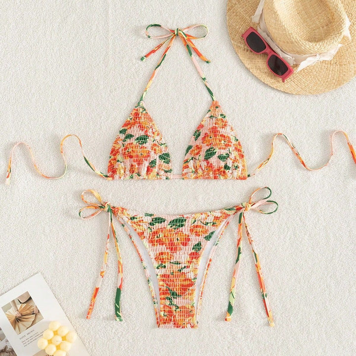 Women's Triangle Bikini with Floral Gatherings Mune Fashion