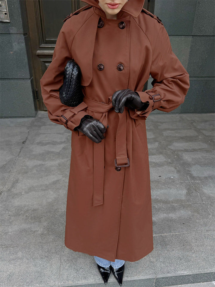 Women long cut water-repellent trench coat with high stand-up collar and waist belt Mune Fashion