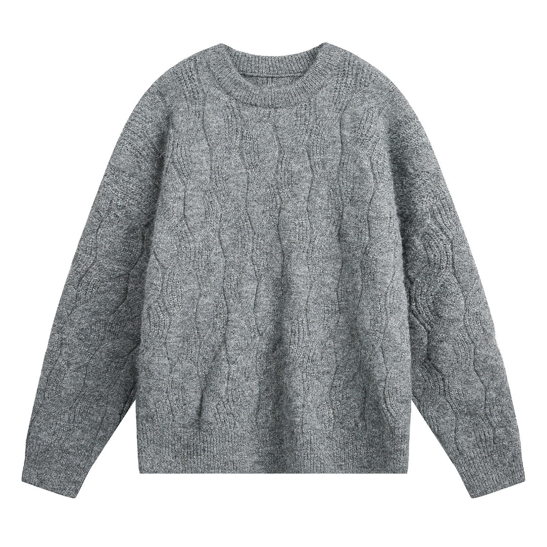 Unisex Oversize Cable Knit Sweater with Round Neck and Textured Structure Mune Fashion