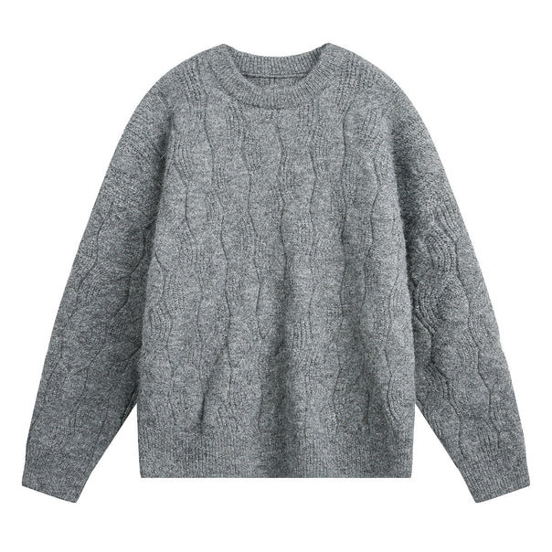 Unisex Oversize Cable Knit Sweater with Round Neck and Textured Structure Mune Fashion