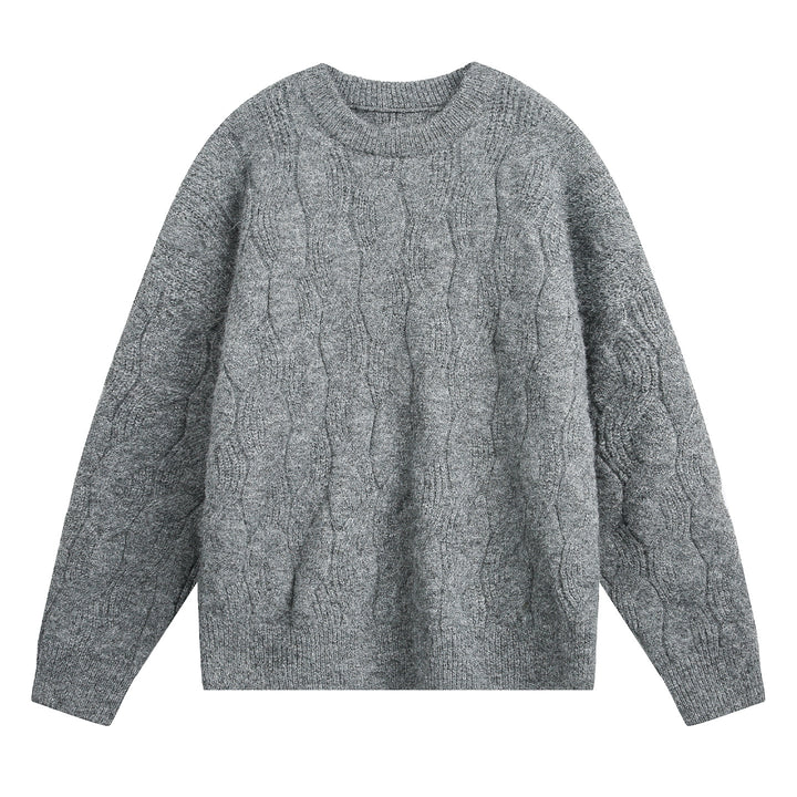 Unisex Oversize Cable Knit Sweater with Round Neck and Textured Structure Mune Fashion