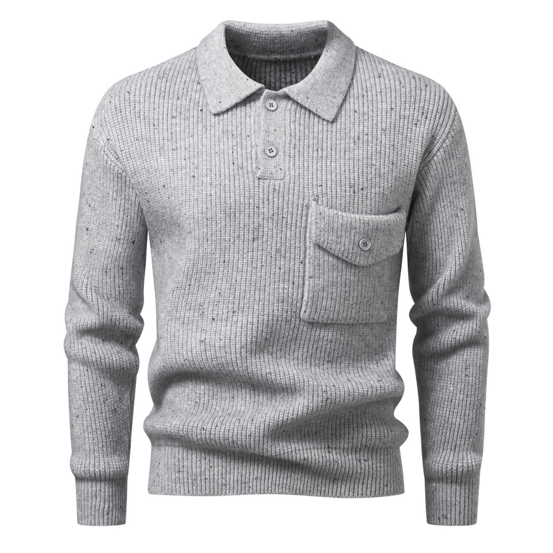 Men's ribbed knit polo collar sweater with patch chest pocket Mune Fashion
