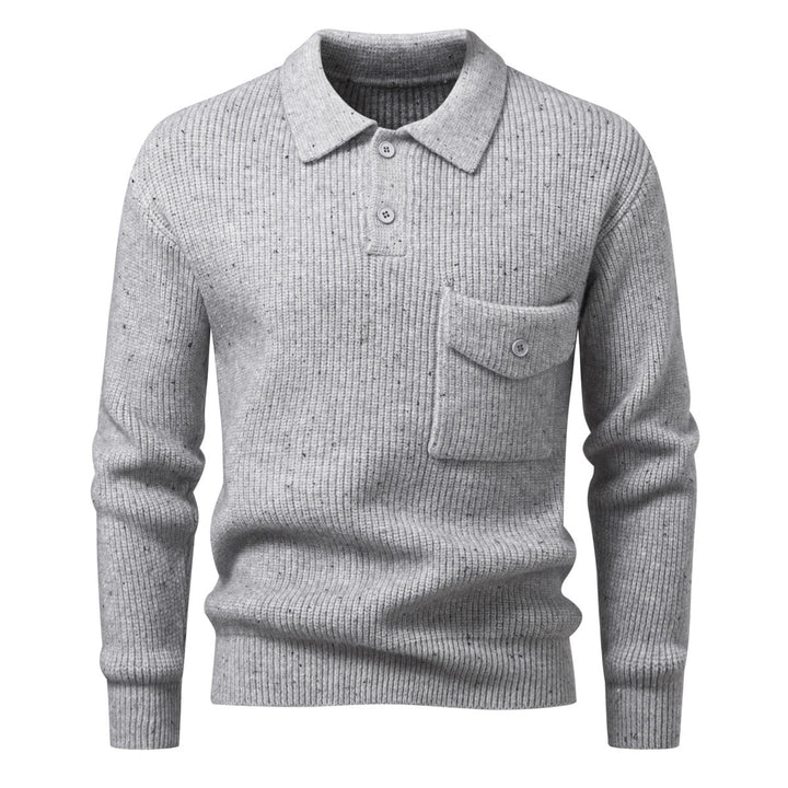 Men's ribbed knit polo collar sweater with patch chest pocket Mune Fashion