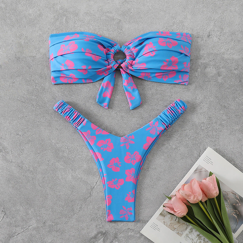 Ladies bandeau bikini with sophisticated floral pattern Mune Fashion