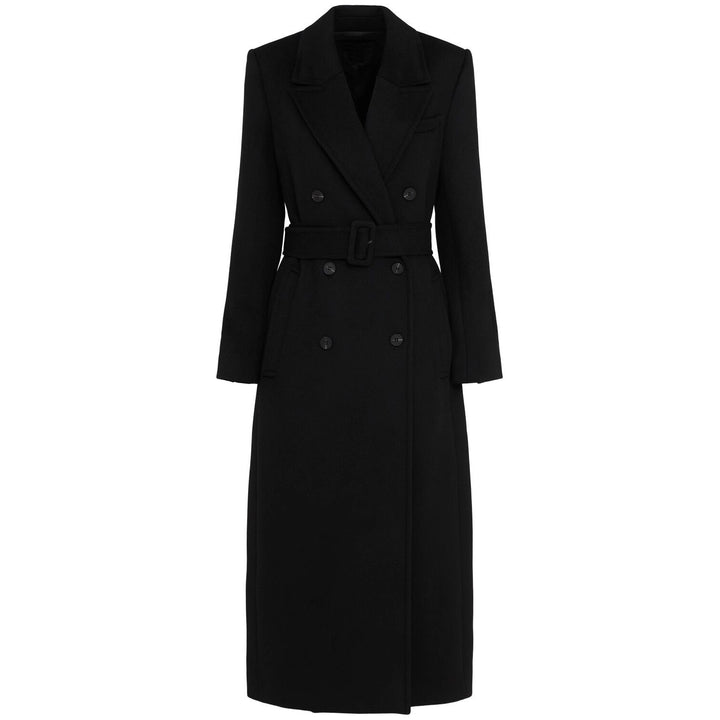 Women Longline Double-Breasted Wool Blend Coat with Tailored Cut and Fabric Belt Mune Fashion