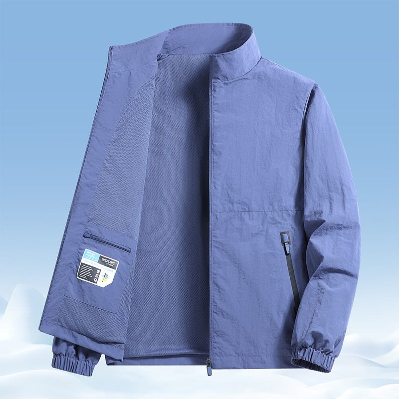 Men's lightweight wind and water-repellent transitional jacket with mesh lining, stand-up collar & zippered pockets Mune Fashion