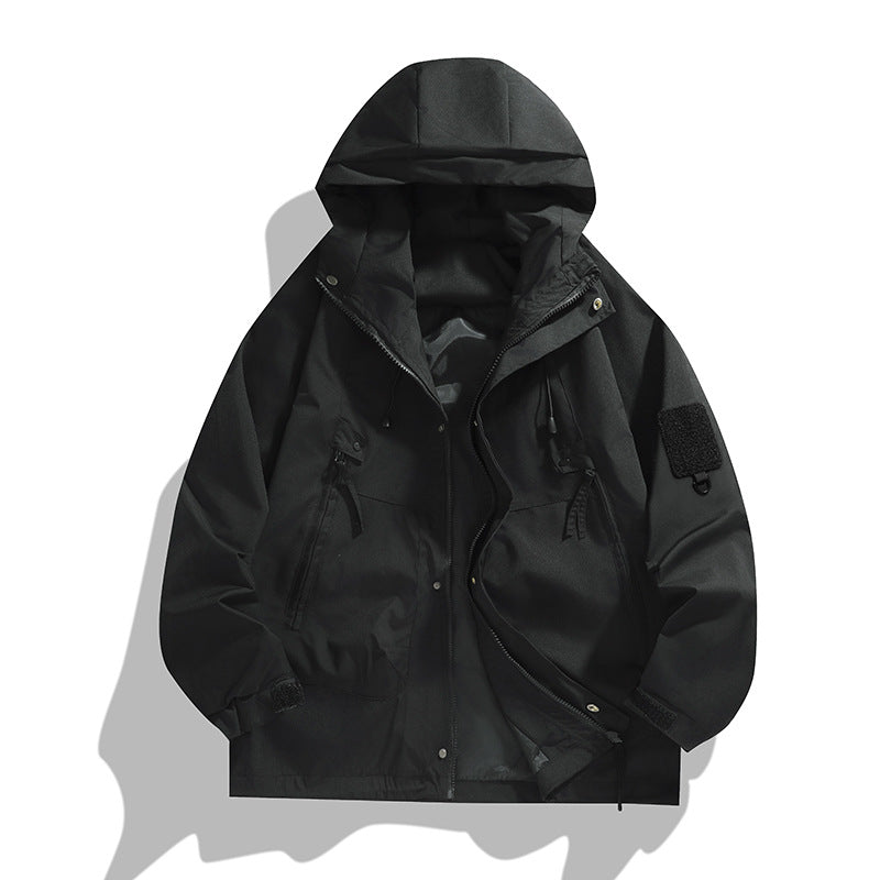 Men's breathable utility hoodie jacket with concealed zipper, multi pockets, and adjustable sleeve cuffs Mune Fashion