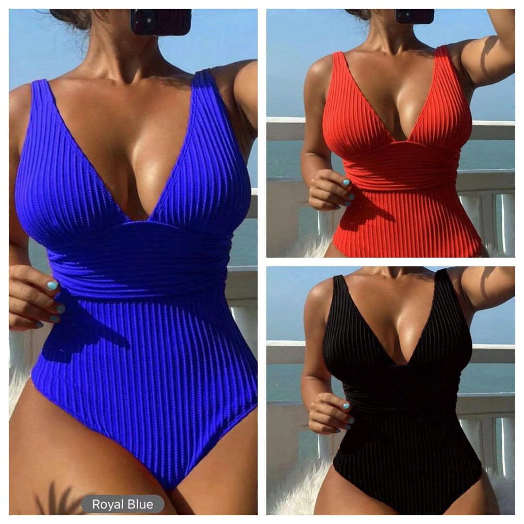 Women's High-Cut Swimsuit with Textured Rib Design Mune Fashion