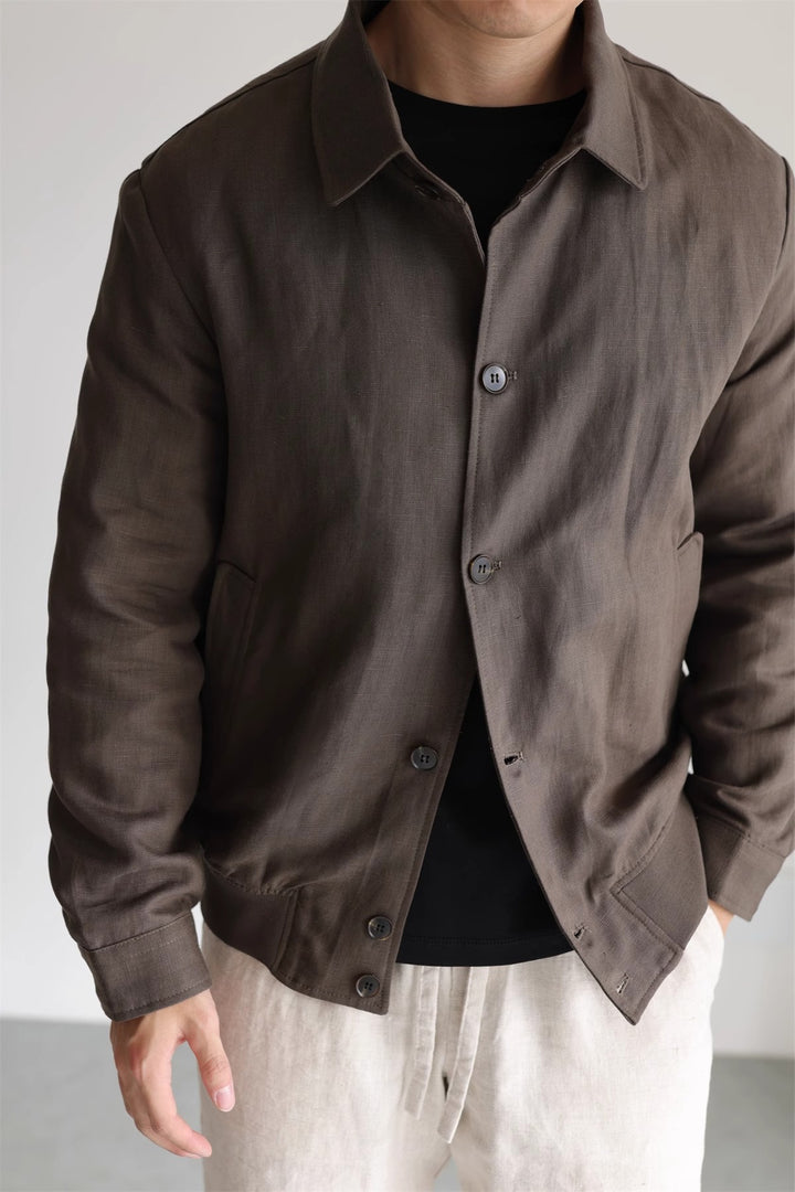 Men's Lightweight Linen Jacket with Shirt Collar and Full Button Placket Mune Fashion