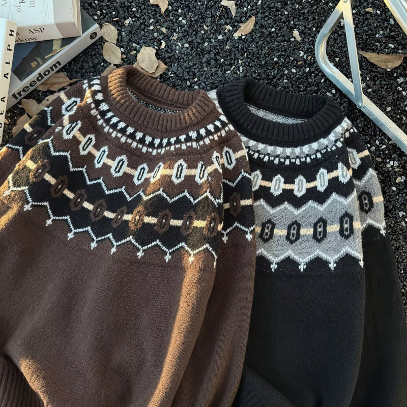 Unisex Oversized Round Neck Pullover with Norwegian Jacquard and Ribbed Cuffs Mune Fashion
