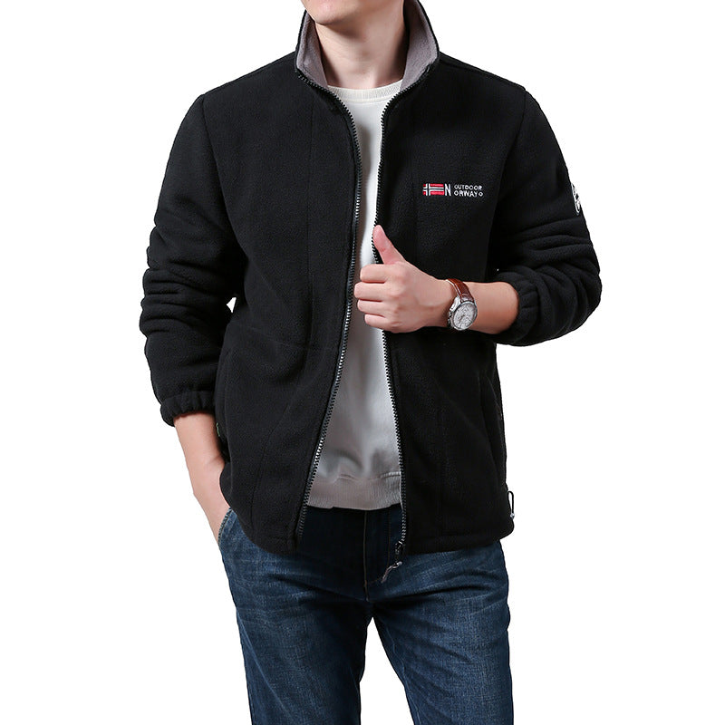 Men's Warm Fleece Jacket with Stand-Up Collar, Full-Length Zipper & Side Pockets Mune Fashion