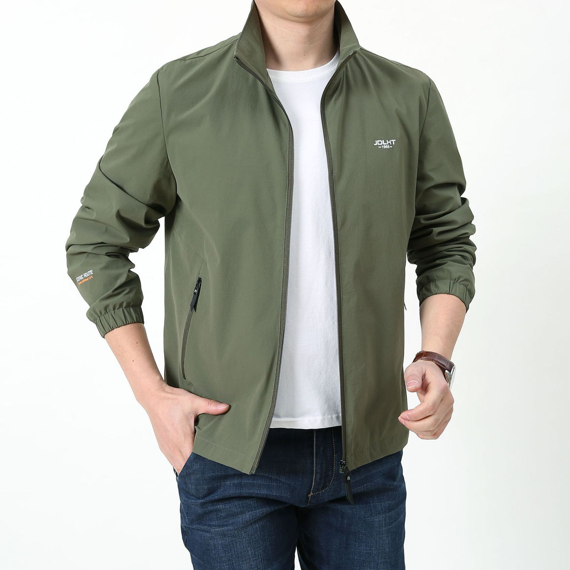 Men's lightweight zip transition jacket with high stand-up collar and zippered pockets Mune Fashion