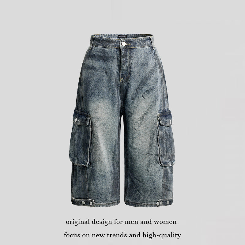 Women's High-Waist Denim Cargo Culotte with Wide Legs and Patch Pockets Mune Fashion