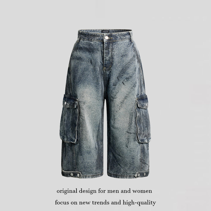 Women's High-Waist Denim Cargo Culotte with Wide Legs and Patch Pockets Mune Fashion