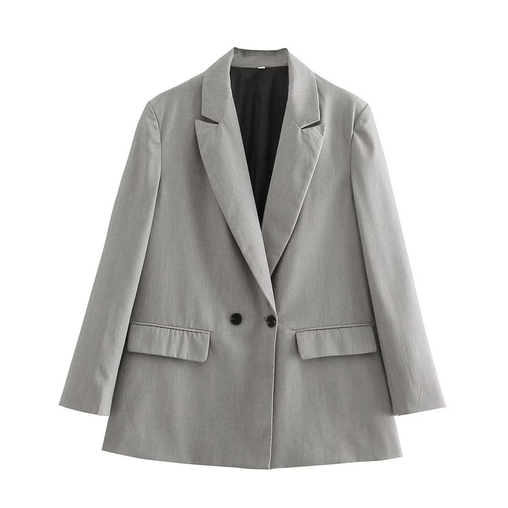 Women's tailored double-breasted blazer with narrow lapels, patch pockets, and clear silhouette Mune Fashion