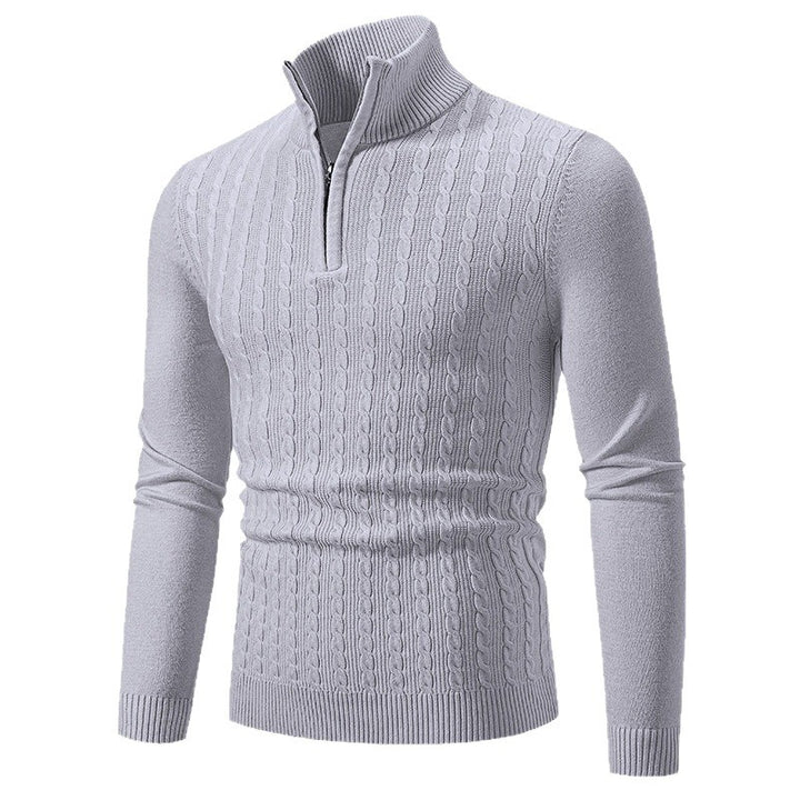 Men's cable knit pullover with stand-up collar and half zip Mune Fashion
