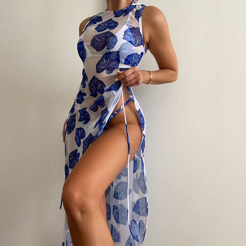 Ladies' maxi dress with thematic leaf pattern Mune Fashion