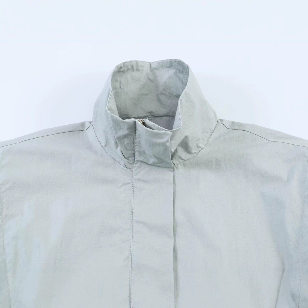 Women's Cropped Utility Jacket with High Standing Collar, Loose Raglan Sleeves and Concealed Front Placket Mune Fashion