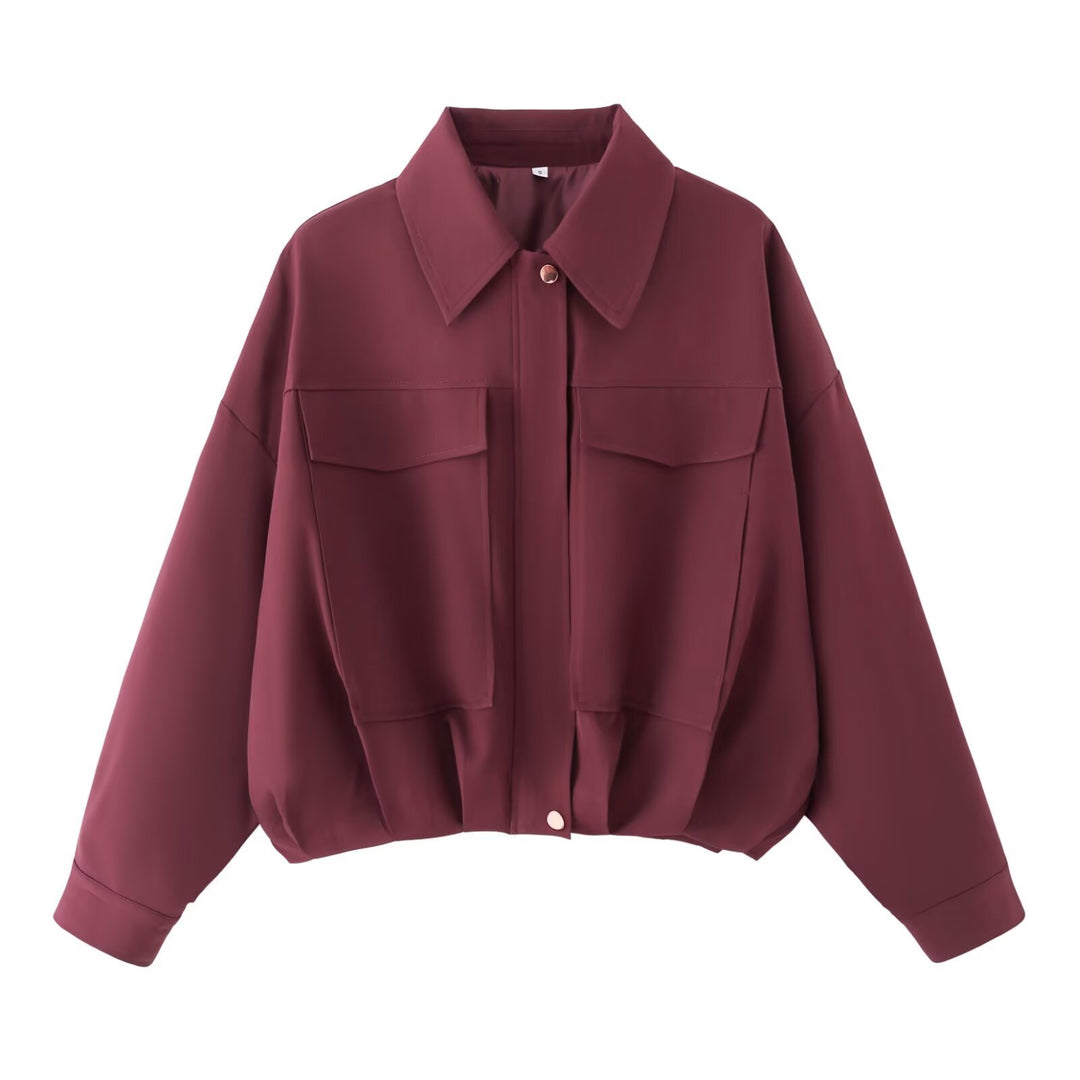 Women's Oversize Utility Jacket with Flap Pockets, Drop Shoulder and Elastic Hem Mune Fashion