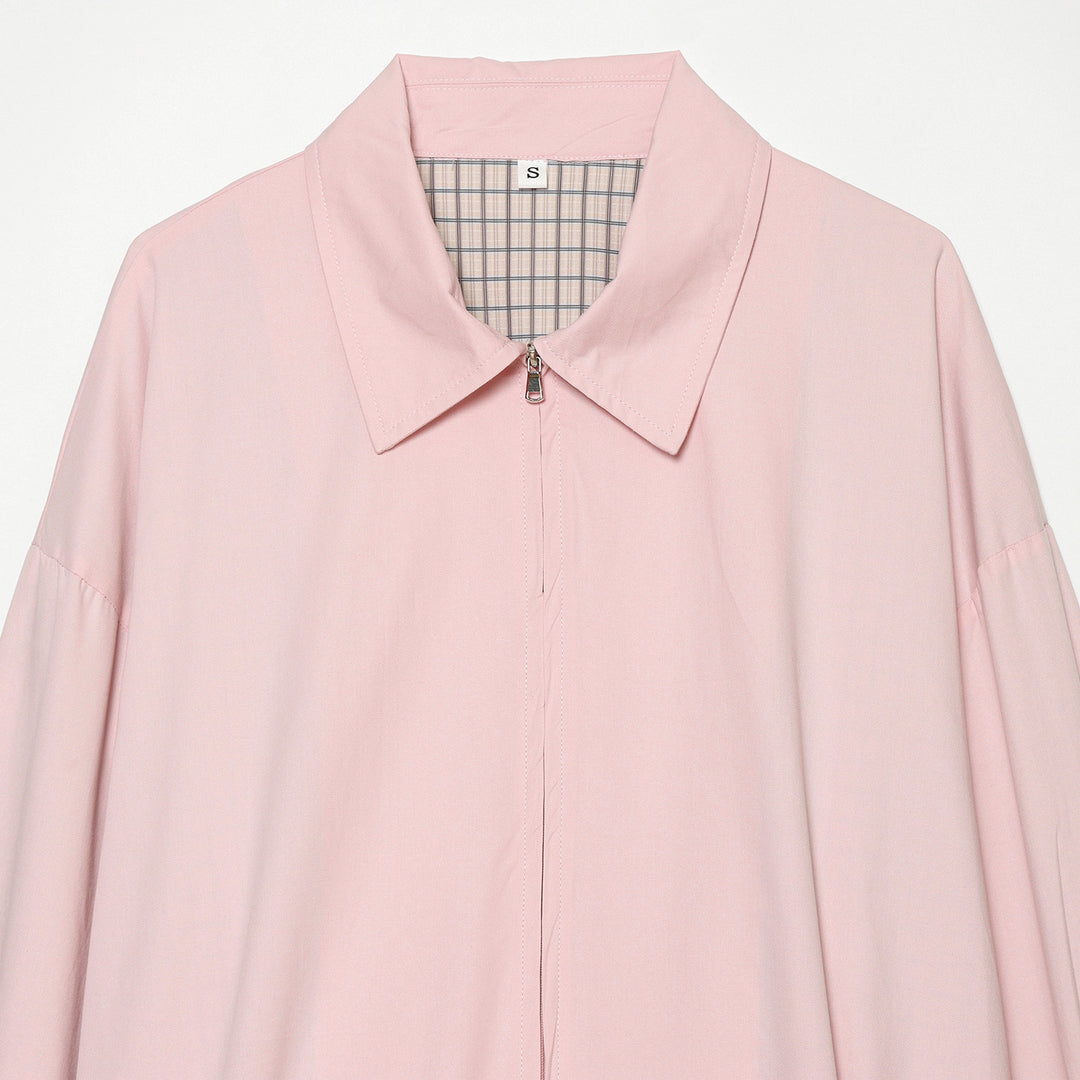 Women's Cropped Bomber Jacket with Shirt Collar, Elastic Hem and Checked Lining Mune Fashion