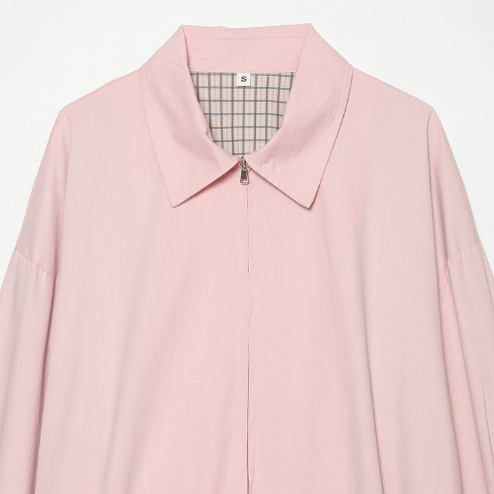 Women's Cropped Bomber Jacket with Shirt Collar, Elastic Hem and Checked Lining Mune Fashion