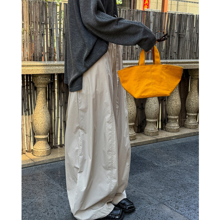 Women's Wide High-Waist Baggy Pants with Drawstring and Division Seams Mune Fashion