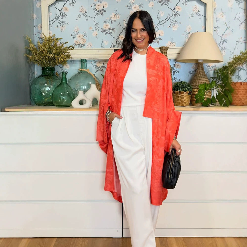 Women Kaftan Blazer Set with kimono-style sleeves and wide Palazzo pants cut Mune Fashion