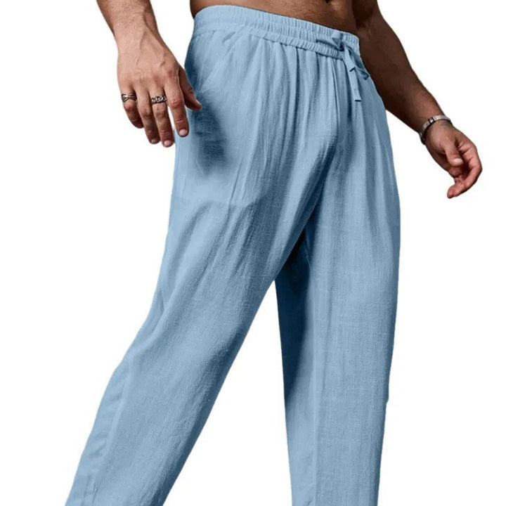 Men's relaxed linen blend yoga pants with drawstring, elastic waistband, and straight leg Mune Fashion