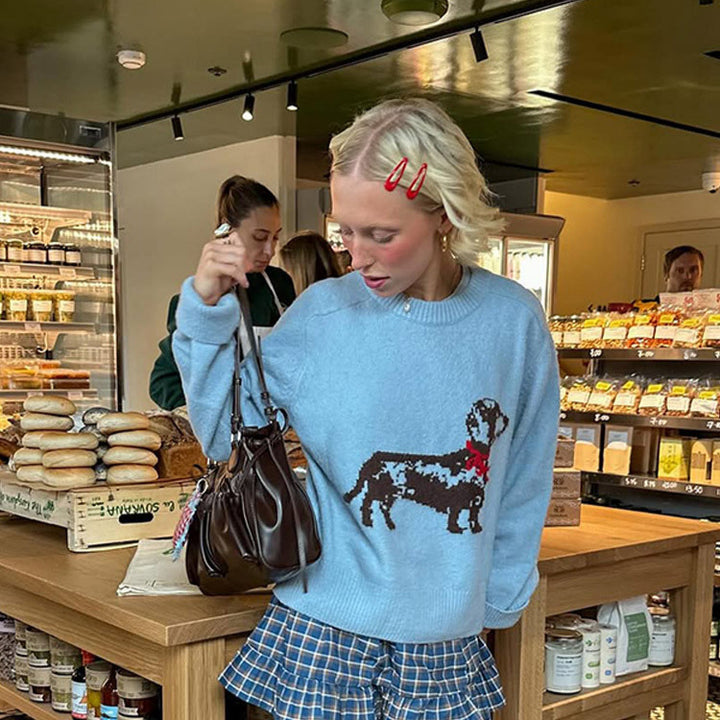 Women's knit sweater with dachshund intarsia and relaxed oversized fit Mune Fashion
