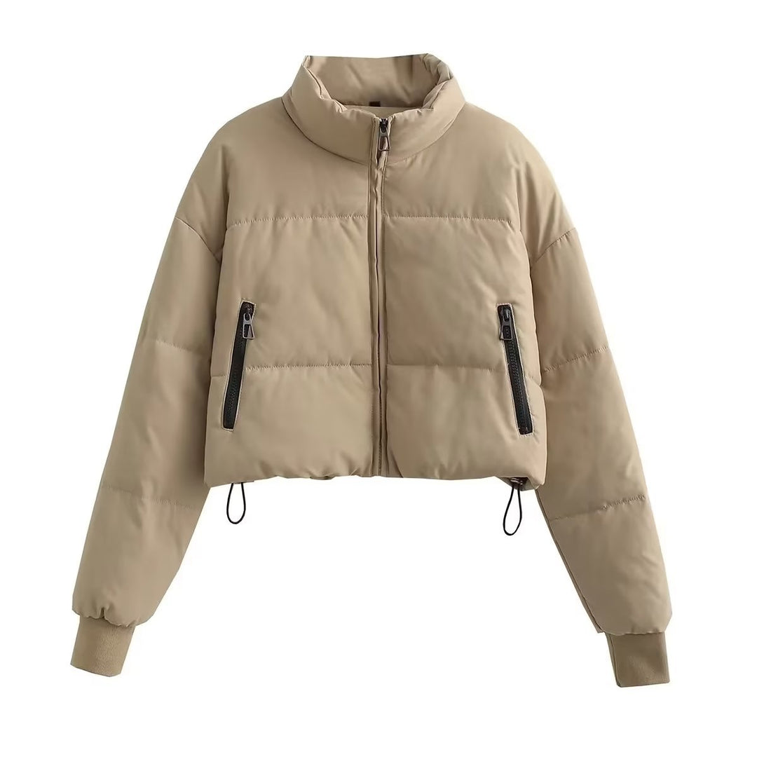 Women's nano cropped quilted jacket with high collar, elastic cuffs, and concealed drawstring Mune Fashion