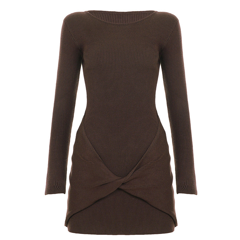 Women's knitted mini dress with wrap twist and figure-hugging silhouette Mune Fashion
