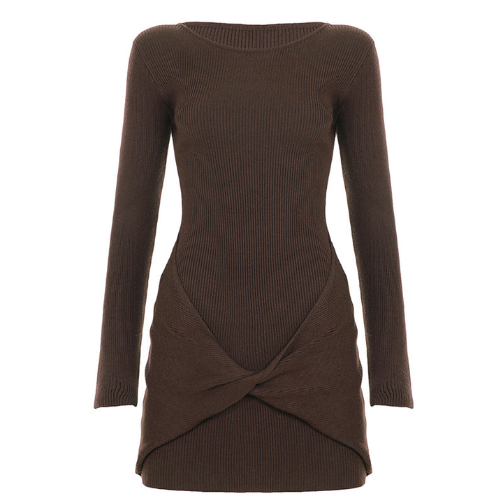 Women's knitted mini dress with wrap twist and figure-hugging silhouette Mune Fashion