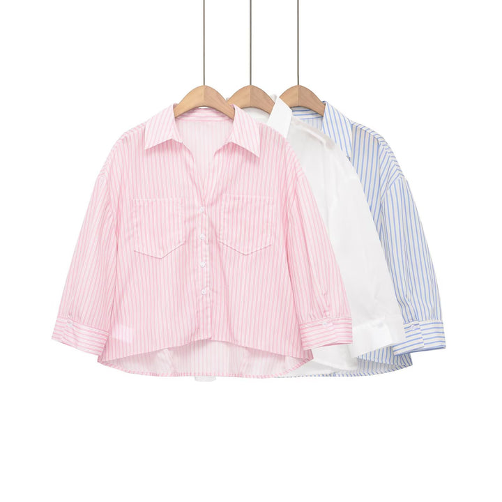 Women Oversized Shirt Blouse with Breast Pockets and Extended Back Hem Mune Fashion