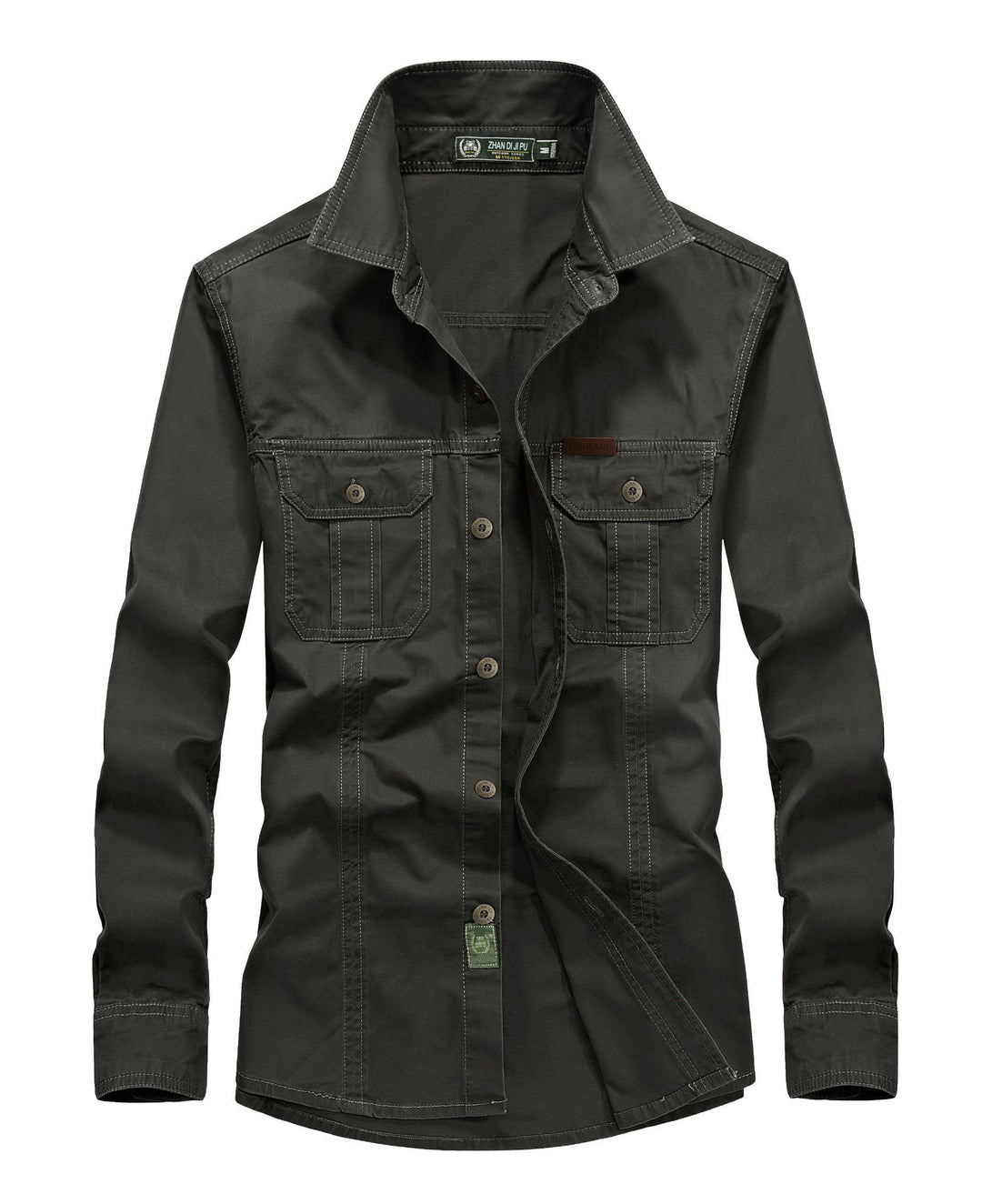 Men's Canvas Utility Shirt Jacket with Contrast Stitches and Chest Flap Pockets Mune Fashion