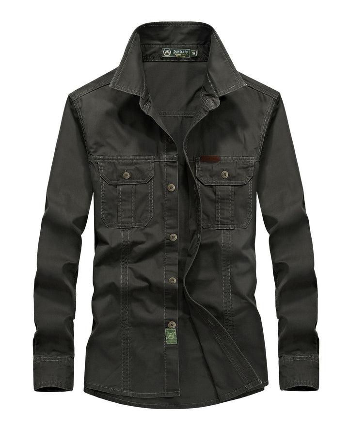 Men's Canvas Utility Shirt Jacket with Contrast Stitches and Chest Flap Pockets Mune Fashion
