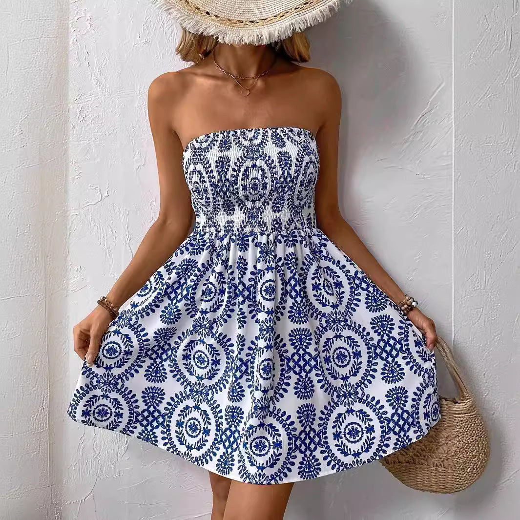 Women off-shoulder summer dress with smocked bodice and flared circle skirt Mune Fashion
