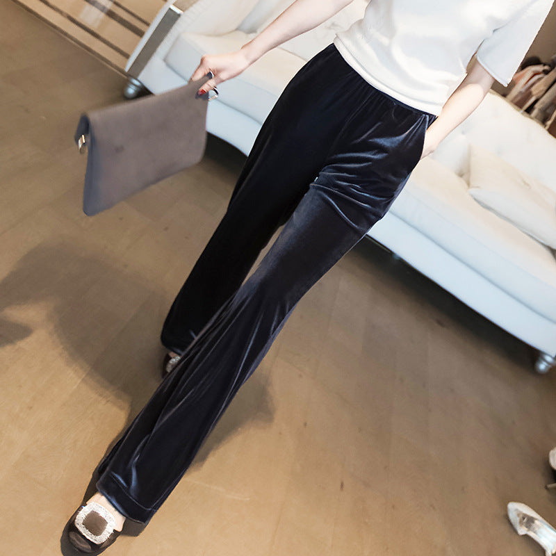 Women's high-waisted velvet pants with wide leg and elastic comfort waistband Mune Fashion