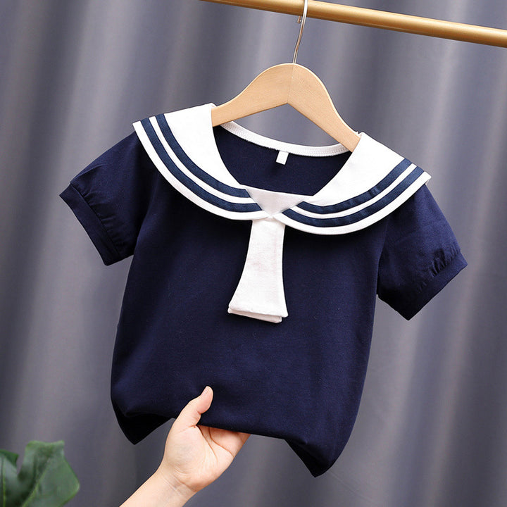 Girl's sailor blouse with classic collar and decorative stripes Mune Fashion