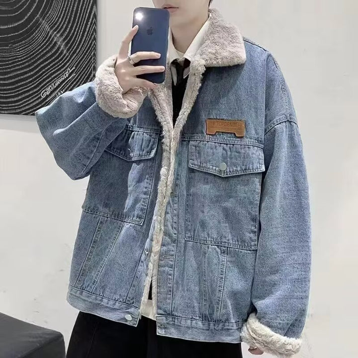 Men's Lined Oversized Denim Jacket with Teddy Lining and Flap Pockets Mune Fashion