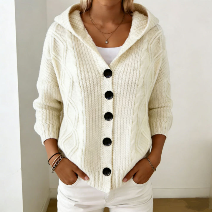 Women's hooded cardigan made of coarse cable knit with button closure Mune Fashion