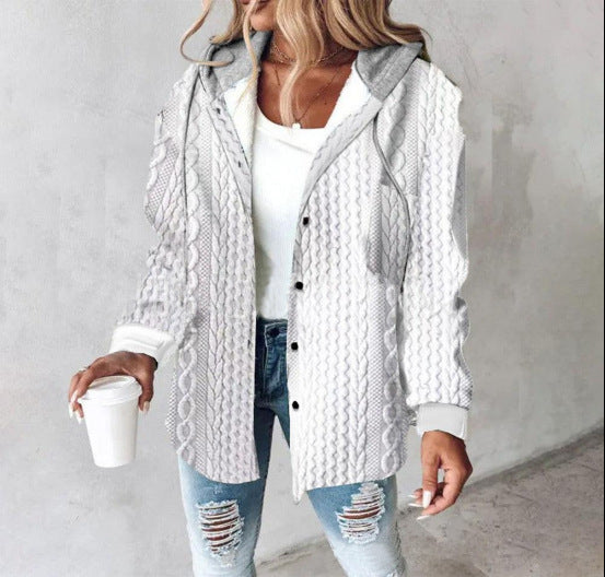 Women's hooded cardigan with stripes and snap button placket Mune Fashion
