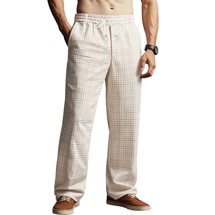 Men's Lightweight Relaxed-Fit Checked Lounge Pants with Drawstring and Wide Leg Mune Fashion
