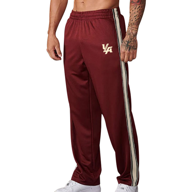 Men's straight-cut training pants with elastic comfort waistband, side double stripe, and thigh logo print Mune Fashion