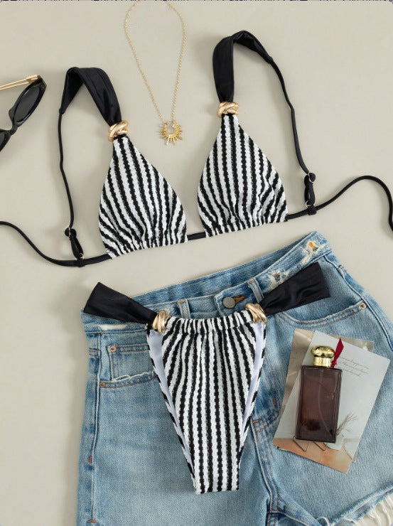 Women Triangle Bikini Set with luxurious gold accents Mune Fashion