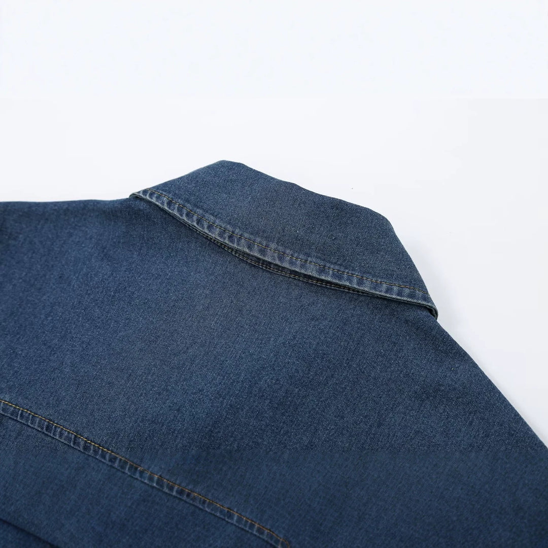 Women's Short Sleeve Denim Shirt Dress with Full Button Placket and Chest Flap Pockets Mune Fashion